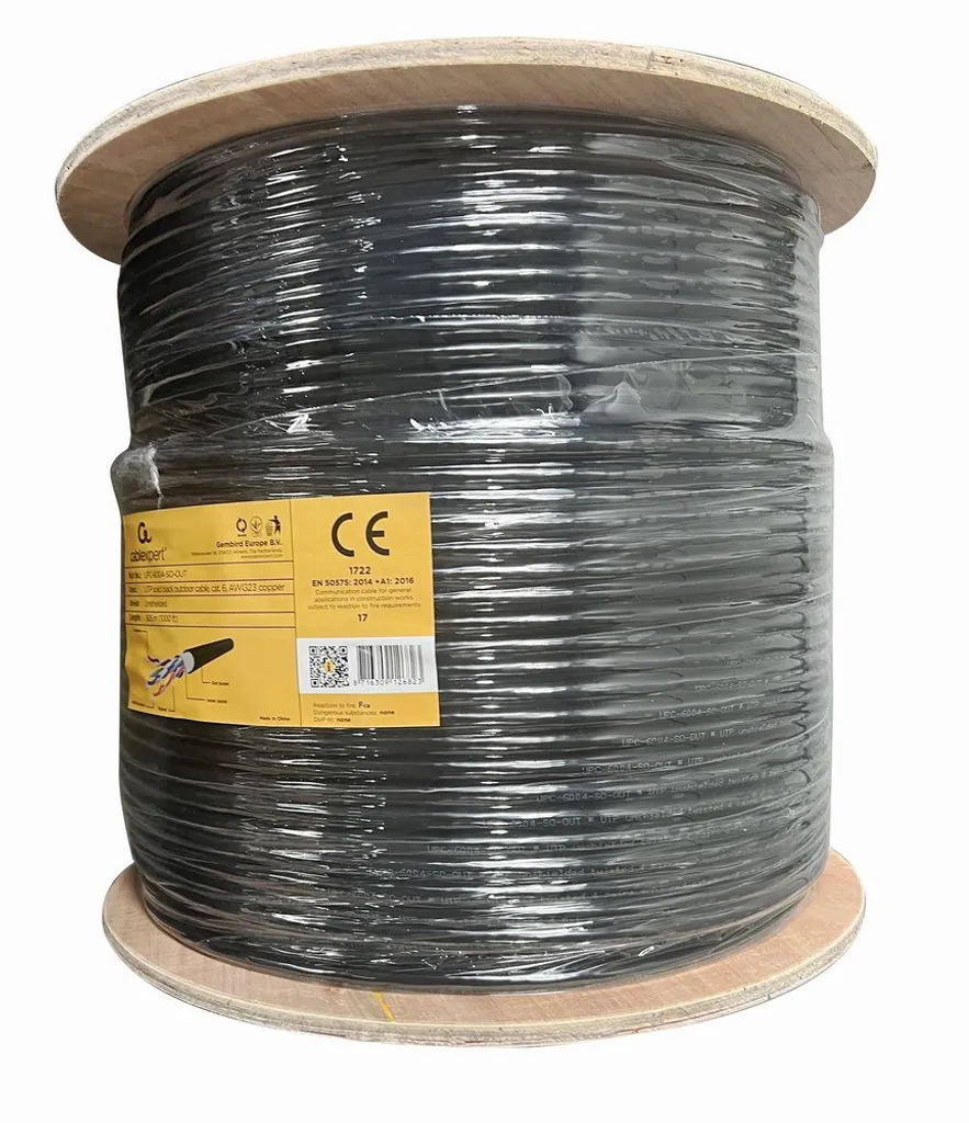 Câble Ethernet CAT6 Extérieur UTP Gembird Noir de 305 m Massif