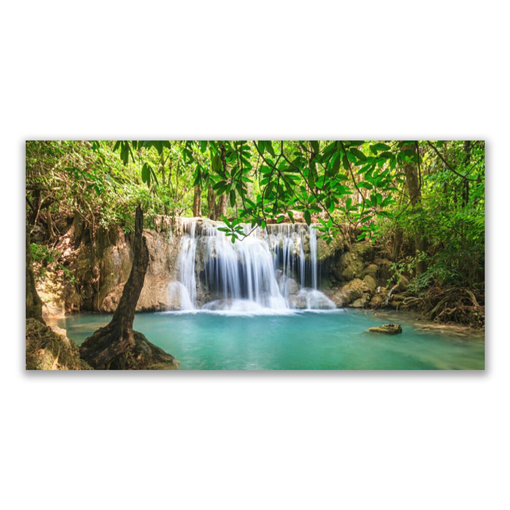 Glasbilder 100x50 Wandbild Druck auf Glas Wasserfall Wald Natur 