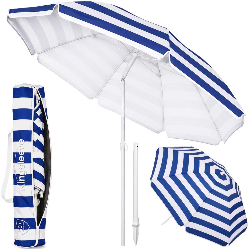 KINGSLEEVE® Sonnenschirm 180cm UV 50+ Tragetasche Erdspieß Produktbild 