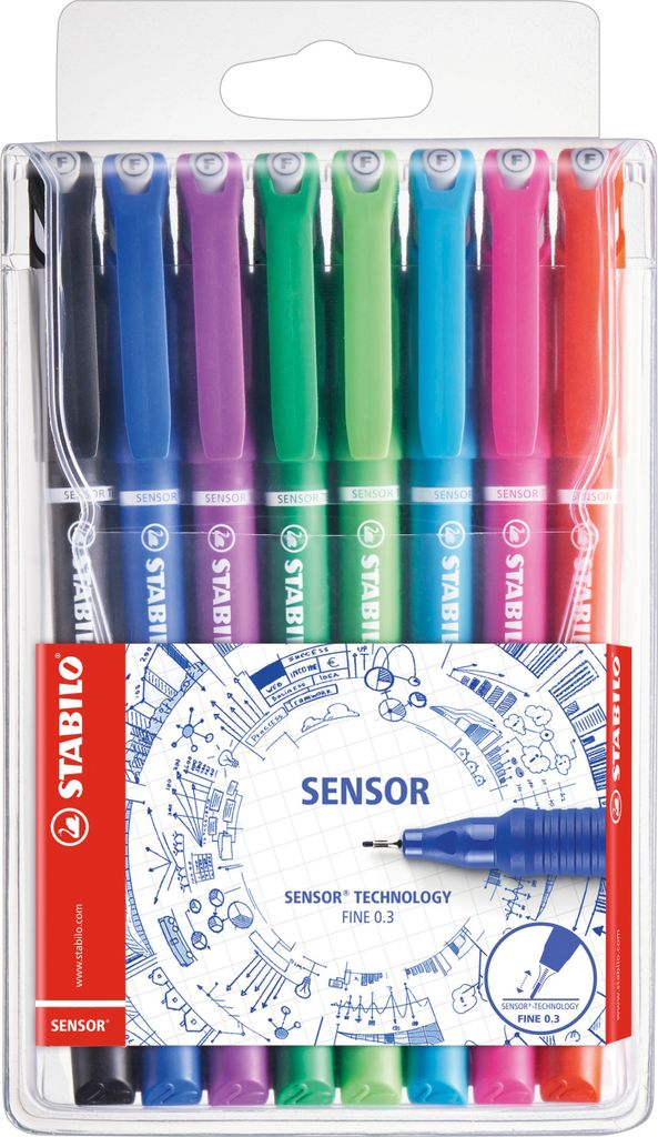 Fineliner mit gefederter Spitze - STABILO SENSOR F - fein - 8er Pack - mit 8 verschiedenen Farben