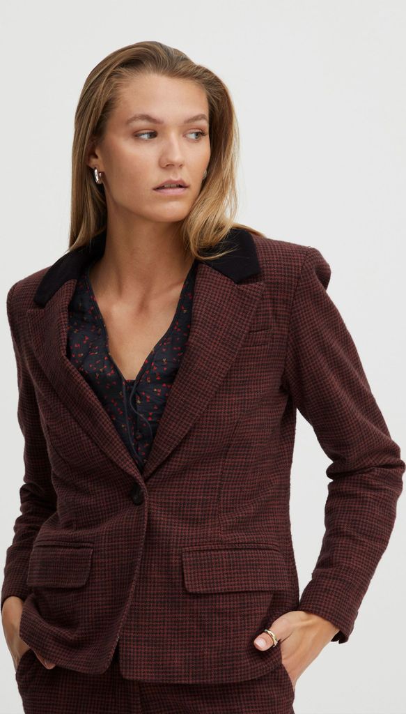 ATELIER RÊVE ICHI IRELISE BL Damen Blazer Kurzblazer Jacke mit Reverskragen feste Baumwoll-Qualität mit Karo-Muster