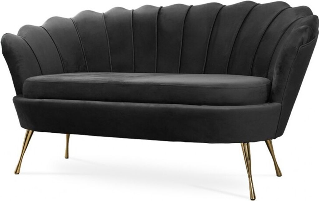 Bettso Elegant klassisch Muschelsofa Schalensofa Sofa Shell Muschel Couch auf Metallbeinen für Wohnzimmer Schwarz