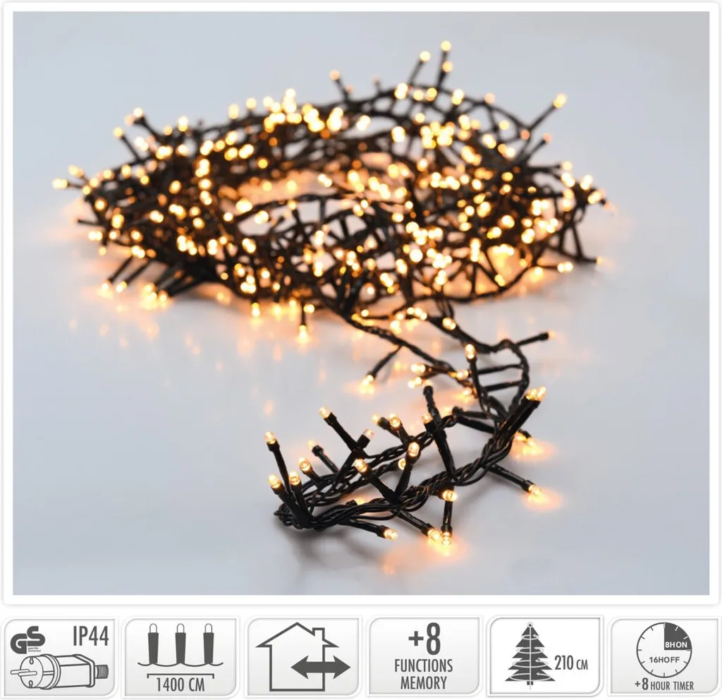Luci Natale 700 LED Microcluster 14m IP44 Bianco Caldo con Timer - 5
