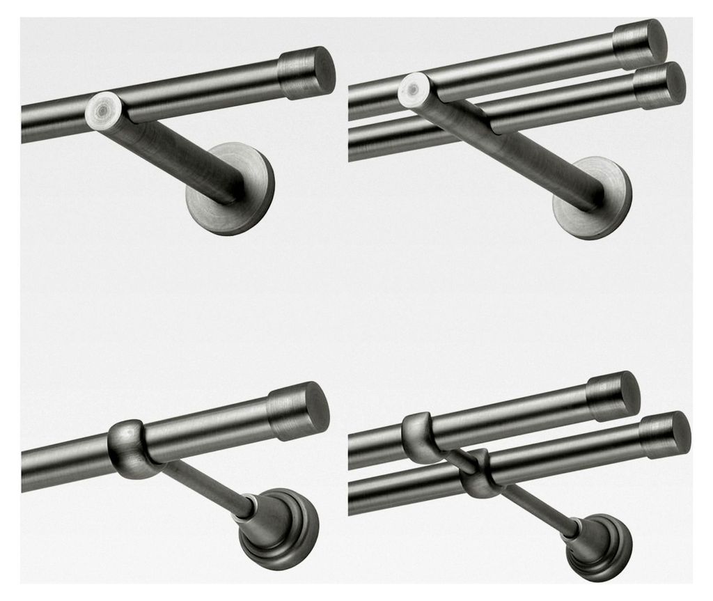 Gardinenstange 280 cm 1-läufig | Vorhangstange zur Wandmontage Silber Grau aus Metall | Gardinenstangenset Ø 19mm | Endkappe