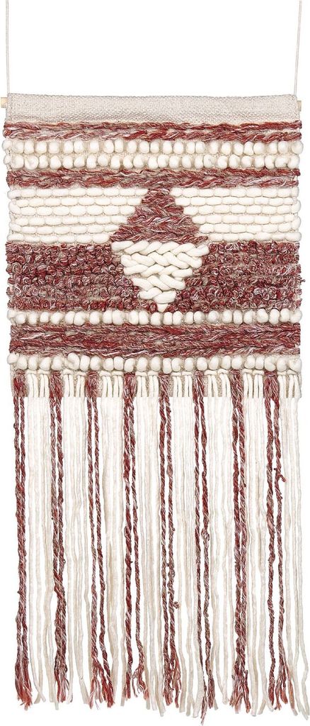 BELIANI Handgewebter Wanddekoration aus Wolle in Rot und Beige mit Fransen Geometrisches Muster im Boho-Stil Wohn- und Schlafzimmer