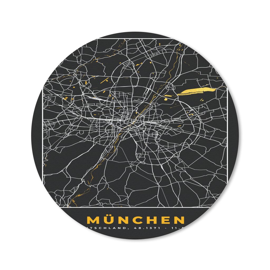 MuchoWow Mauspad Mousepad München - Karte - Stadtplan - Gold - Deutschland 50x50 cm - Mousepads - Maus Mat - Pad - Mausunterlage - Vinyl