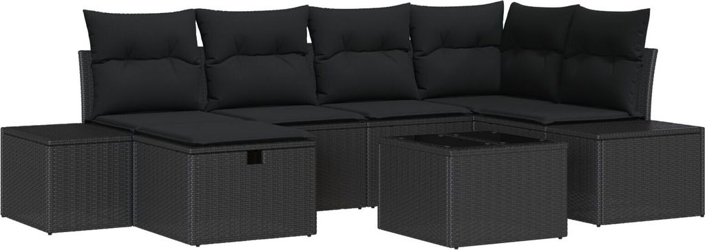 Möbel 7-teiliges Garten-Sofa-Set mit Kissen Schwarz Poly-Rattan - Gartensofas 3360724