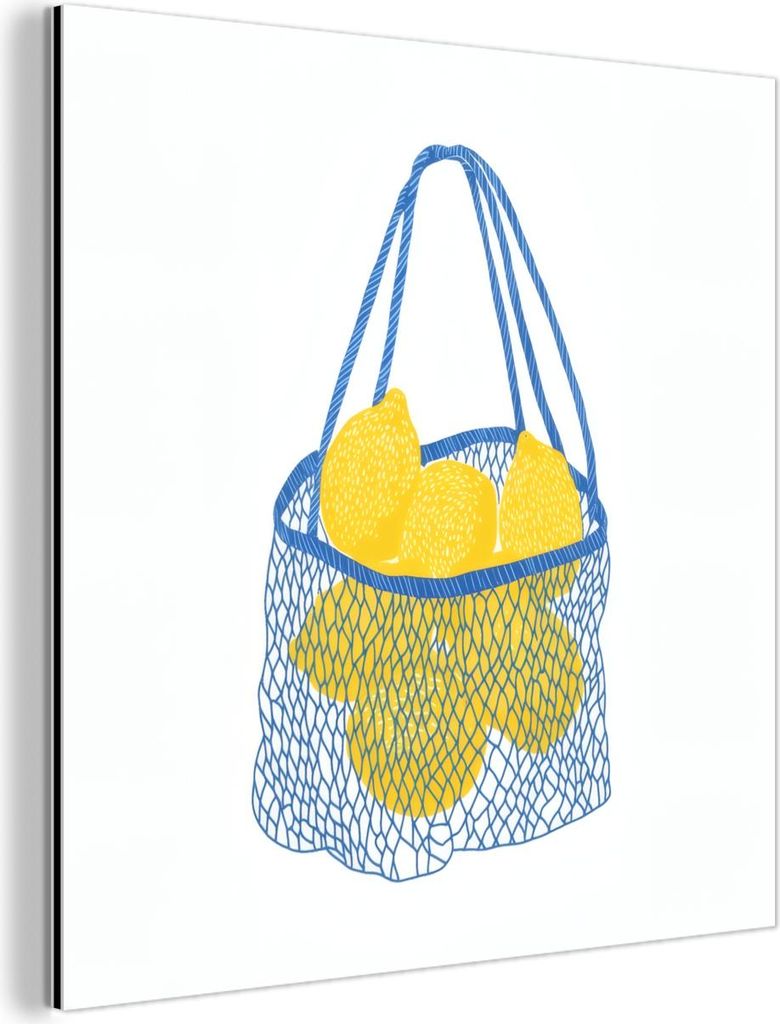 MuchoWow Wanddekoration Metall Metallbild Wandkunst 50x50 cm Tasche - Blau - Zitronen - Illustration MuchoWow Aluminium Gemälde - Alubild - Indust...