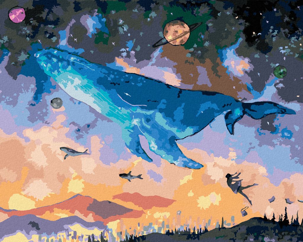 Zuty - Malen nach Zahlen - EIN WALFISCH, DER IN EIN FANTASIEUNIVERSUM EINTAUCHT, 40x50 cm, mit Keilrahmen (bereits gespannt)