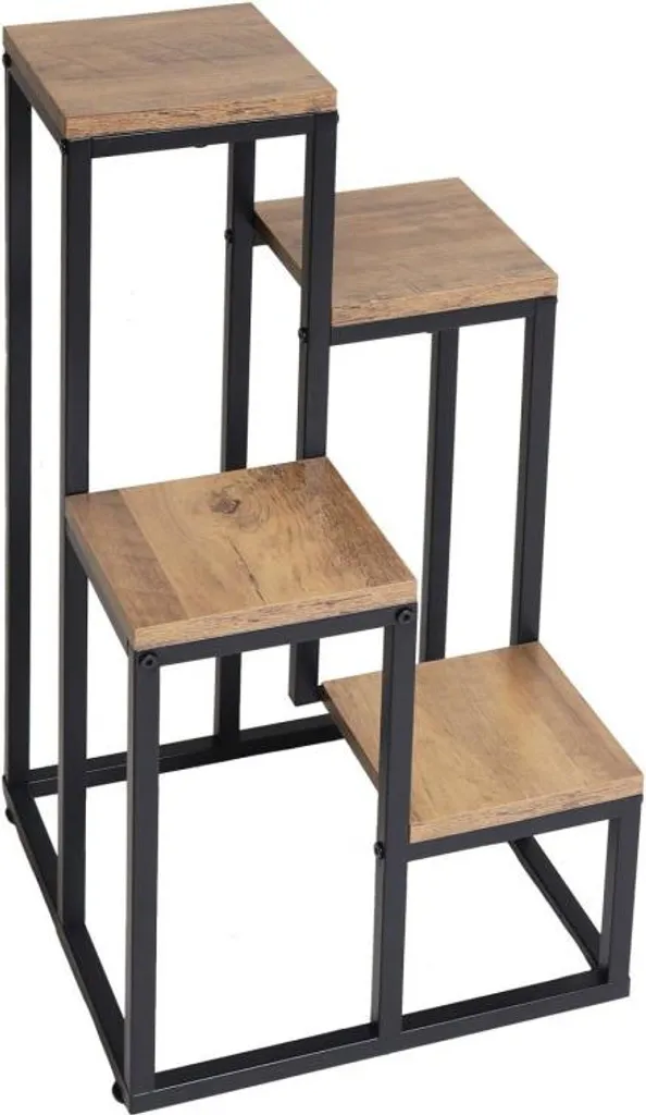 Support en métal pour 4 fleurs Chêne rustique - Porte-plante robuste - 8