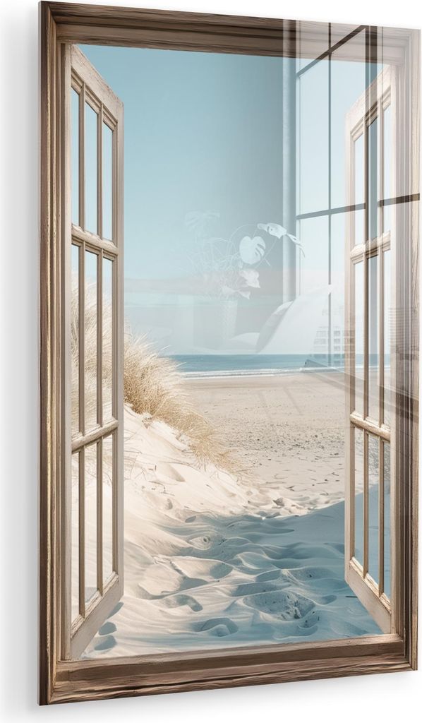 MuchoWow Glasbilder - Bilder auf Wandbild - Foto auf Glas Aussicht - Hochgras - Dünen - Meer - Landschaft 60x90 cm Wanddekoration aus Glas - Acryl...