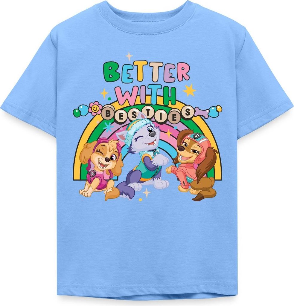 Spreadshirt Paw Patrol Skye Everest & Liberty Beste Freunde Kinder T-Shirt, 110/116 (5-6 Jahre), Himmelblau