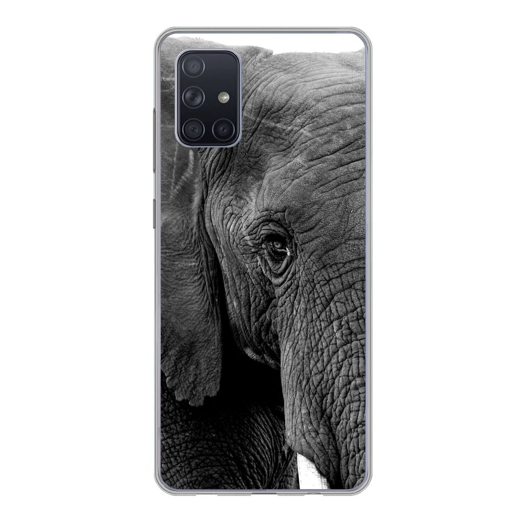 MuchoWow Handyhülle Schutzhülle Hülle für Samsung Galaxy A51 5G Elefant - Tiere - Schwarz - Weiß - Natur Silikon Softcase Handy Hülle - Abb...