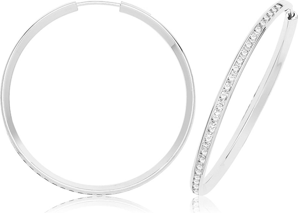 9 Karat (375) Weißgold Damen - Paar Creolen - 30mm; TRS369249KWMM30