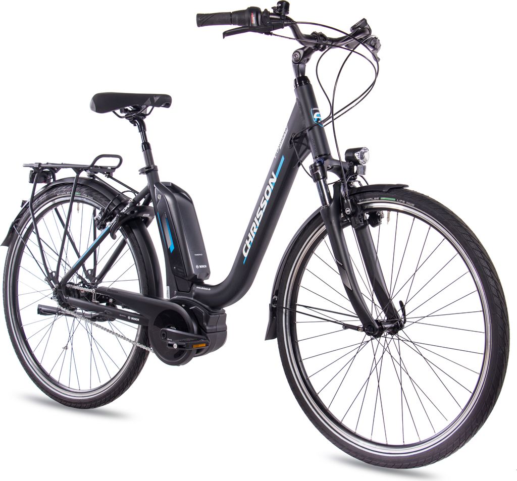 28 Zoll E-Citybike Damenrad CHRISSON E-CASSIOPEA 7 Gang Shimano Nexus schwarz matt BOSCH Active Line Powerpack 400