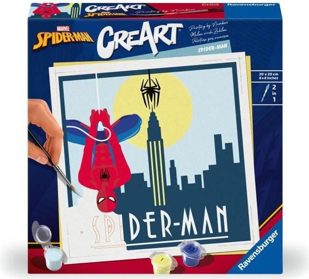 CreArt Malen nach Zahlen Spider-Man, 20x20 cm, Ravensburger, Malen für Erwachsene & Jugendliche, Kreatives Hobby, Ab 12 Jahren