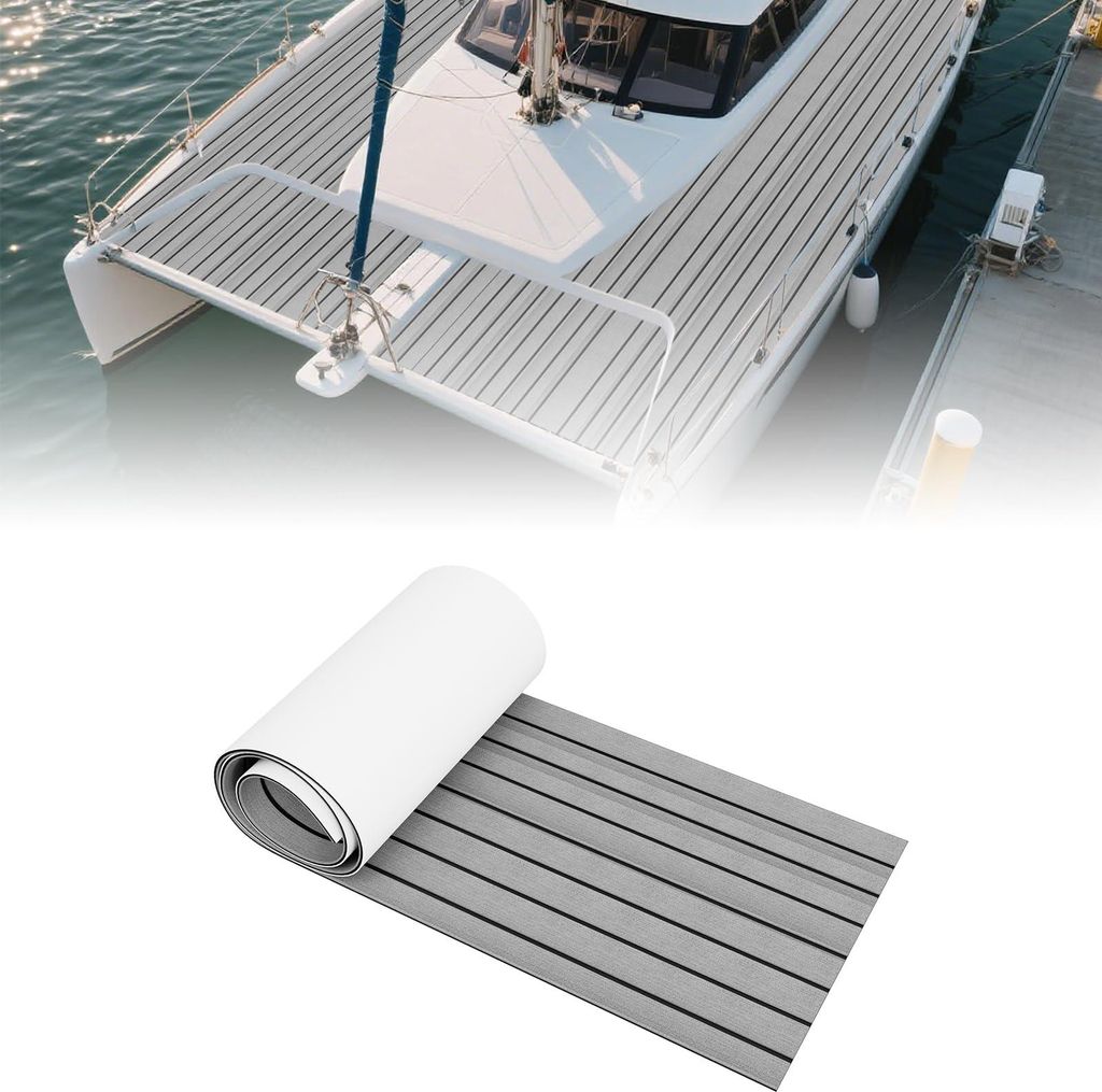 YARDIN Eva Schaum Bootsbodenbelag, rutschfeste Selbstklebende Bootsmatte mit Faux Teak Oberfläche für Boote, Yachten, Schwimmbäder – 240 x 90 ...