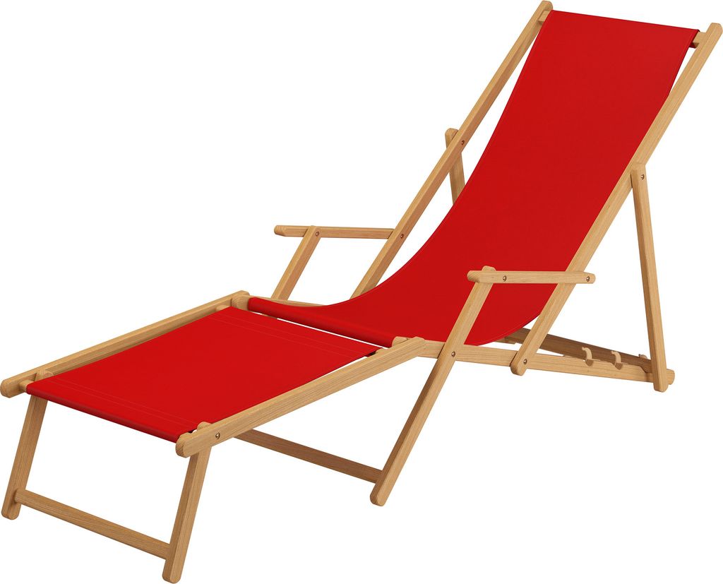 Gartenliege Liegestuhl Fußteil Tisch Kissen Deckchair Holz Sonnenliege rot 10-308 N F T KD