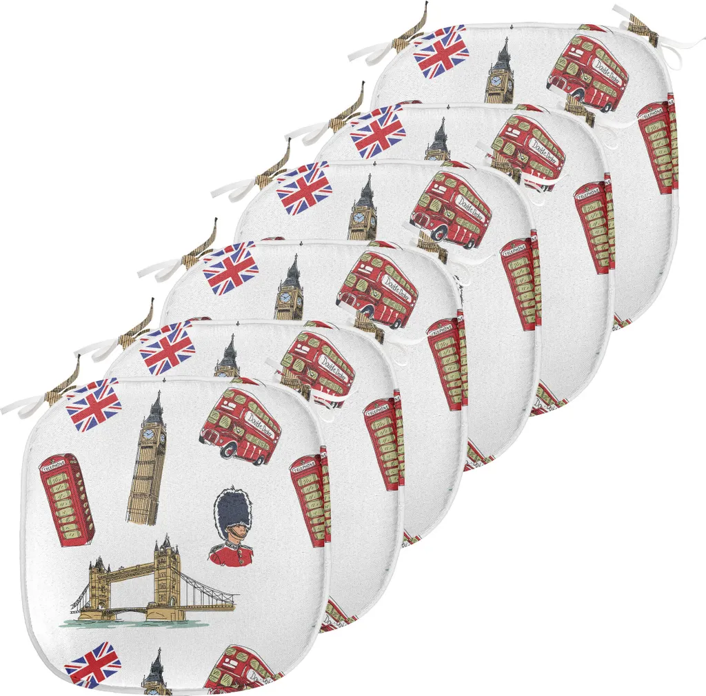 Coussin de Chaise Imperméable avec Sangles 40x40cm Décor Londres Lot de 6