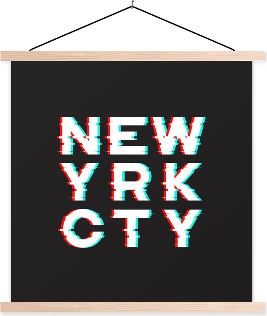 MuchoWow Textilposter New York - Stadt - Schwarz 40x40 cm mit holzfarbenen Rahmen - Posterleiste