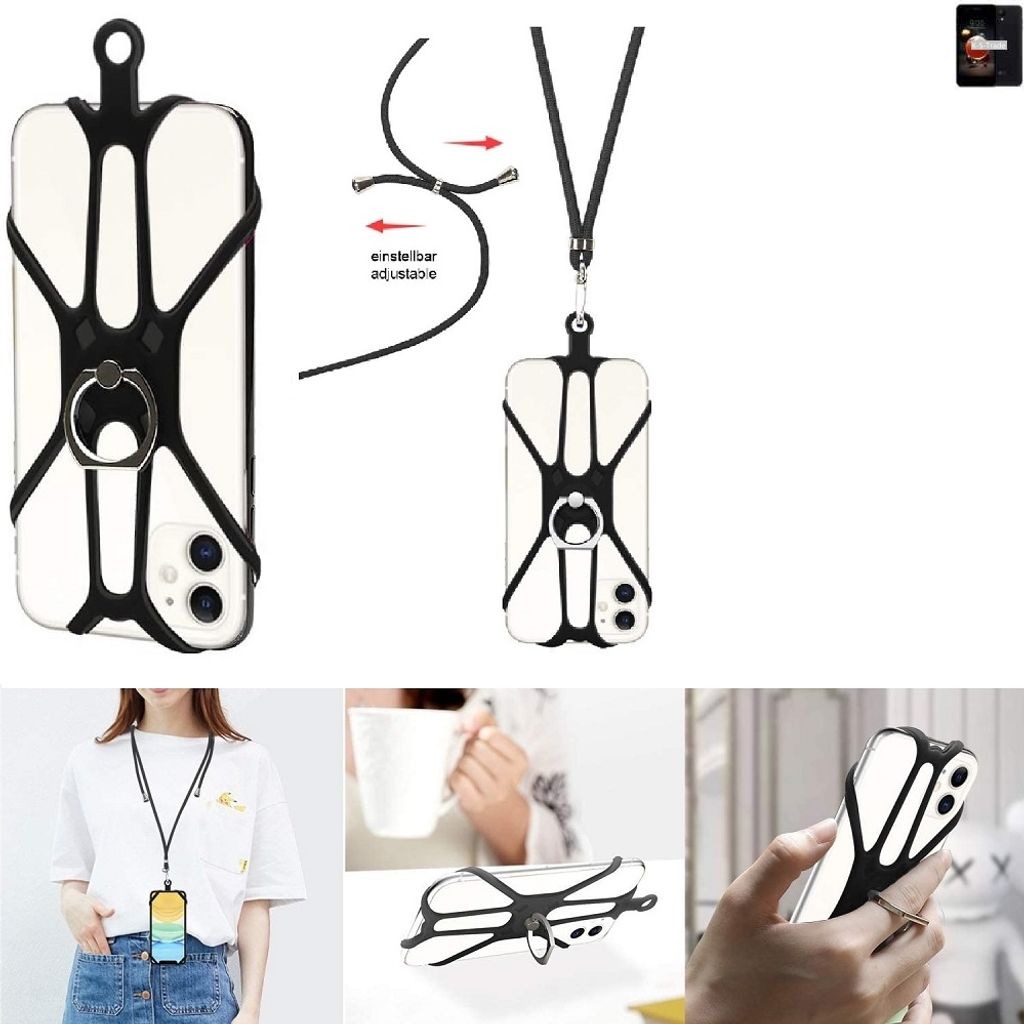 K-S-Trade 3in1 Handykette Handyband Handykordel Halsband Smartphone-Ring Handy-Ring kompatibel mit LG Electronics K8 (2018) Fingerhalterung Handyring