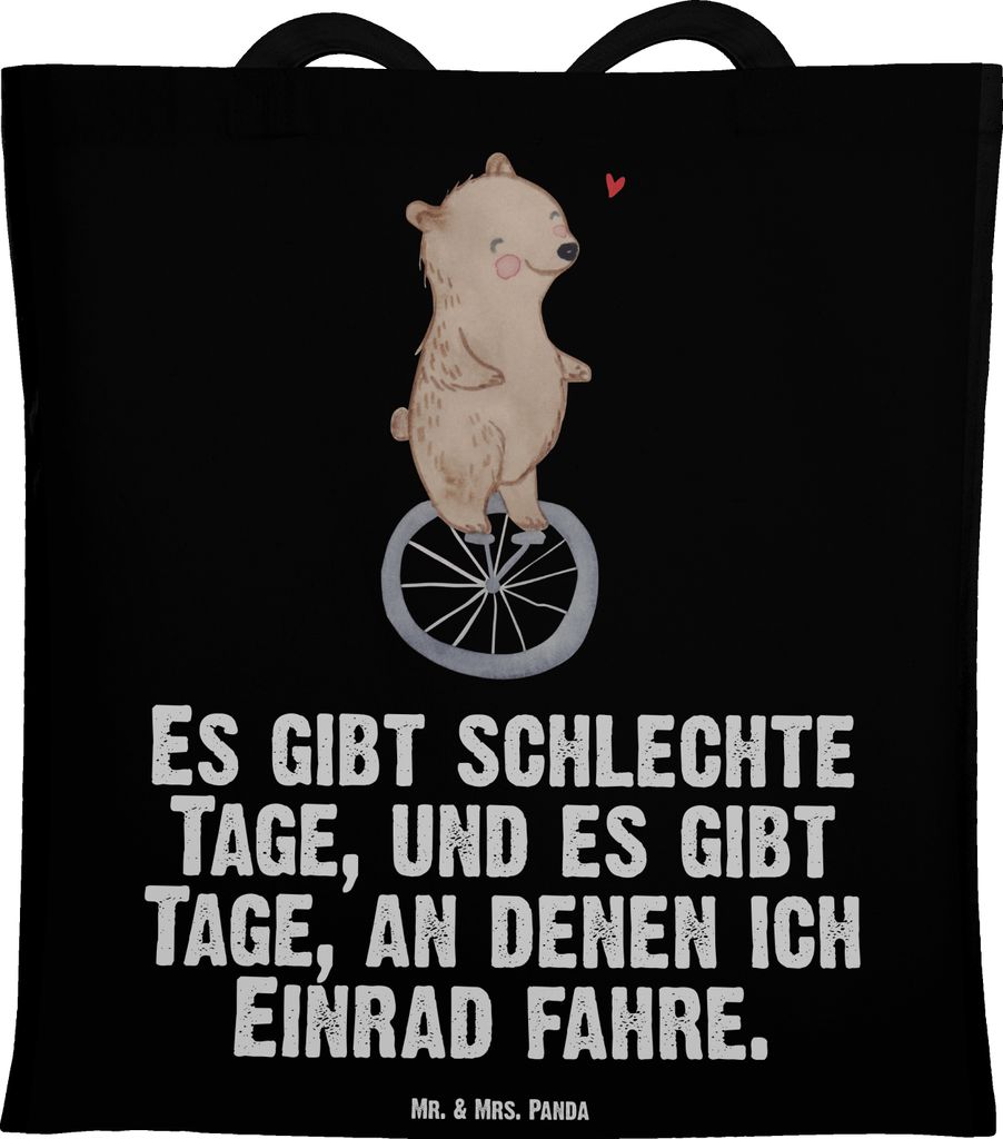 Mr. & Mrs. Panda Tote Bag Bär Einrad fahren - Schwarz - Geschenk, stofftasche baumwolle, Jutebeutel, Tasche, Schultasche, Shopping