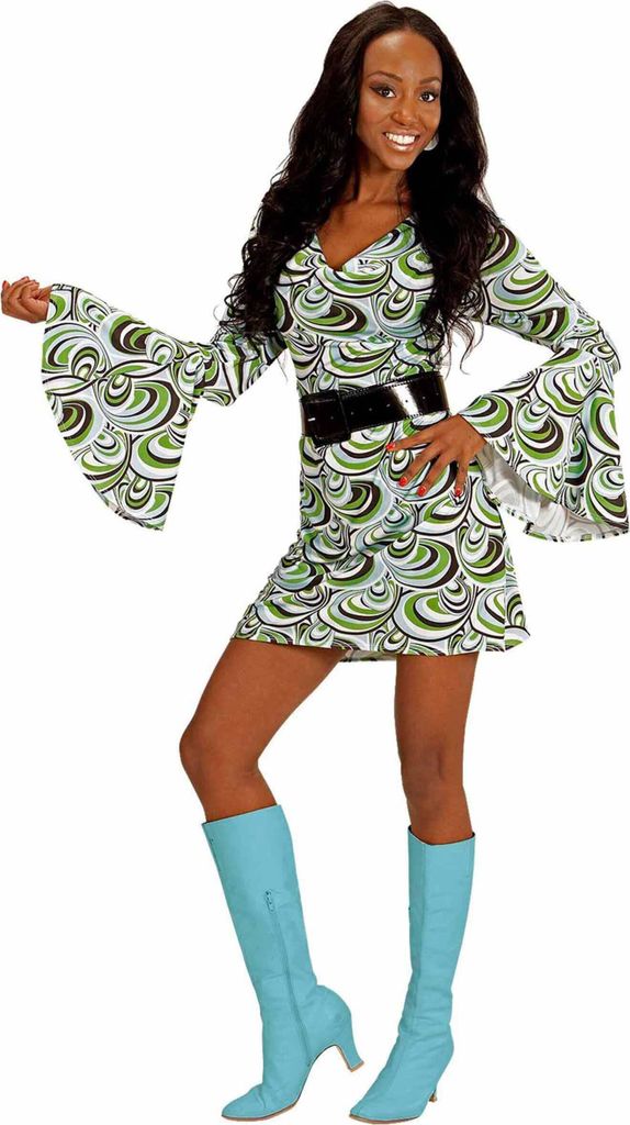 Groovy 70er Jahre Kleid Trompetenärmel- Minikleid Wellen XL Produktbild 
