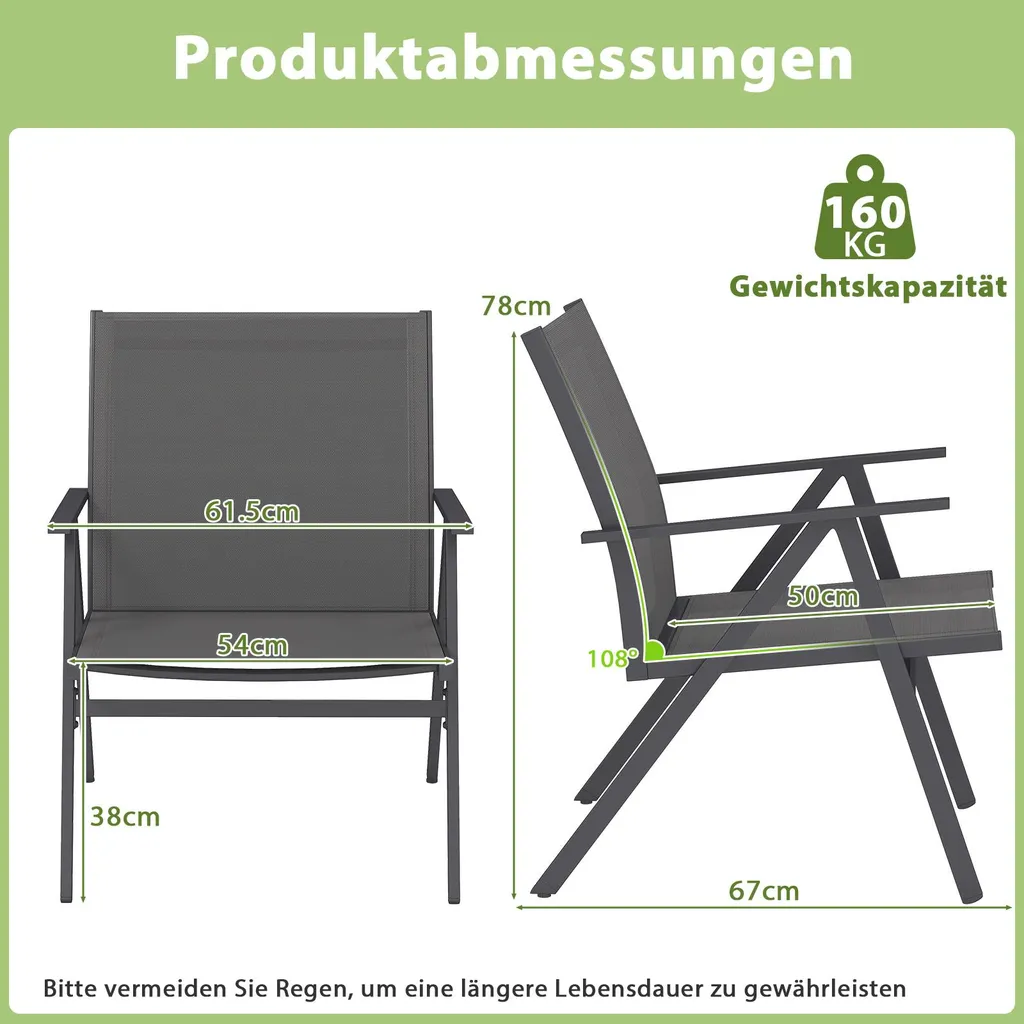 Lot de 2 Chaises Extérieures Anti-Chaleur et Solides Gris Anthracite - 3
