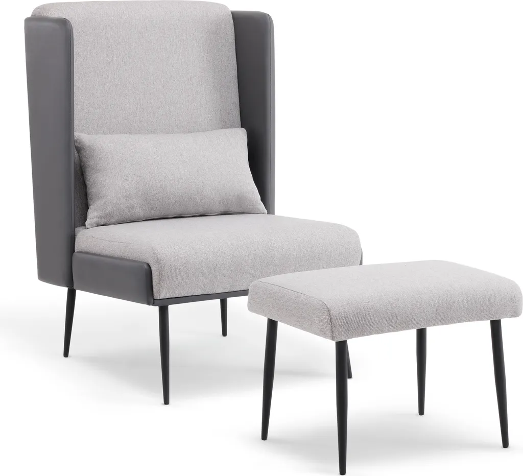 Fauteuil de Lecture à Dossier Haut avec Pouf - Assise Confort Gris