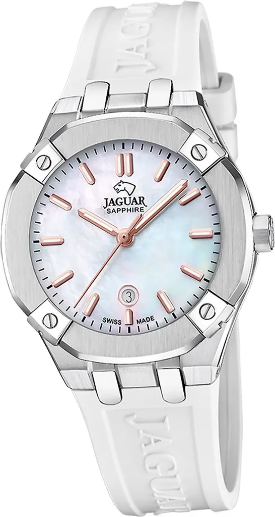 Montre Jaguar femme étanche 100m en silicone blanc et verre en saphir