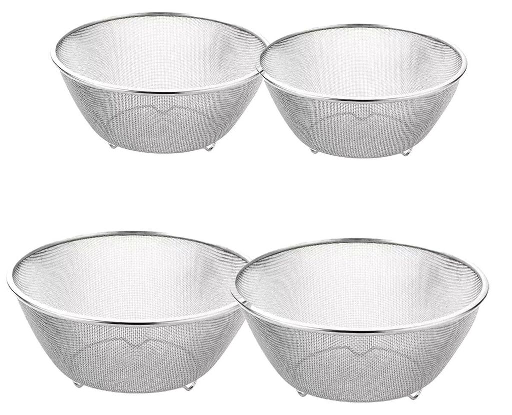 INF 4-teiliges Edelstahl-Siebe-Set 24-30cm, stapelbar, fußgestützt für Reis