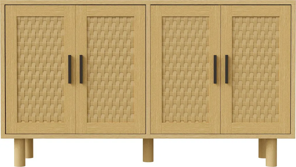 Buffet en bois massif chêne UnboxG 140x40x80 cm - Commode design 4 portes