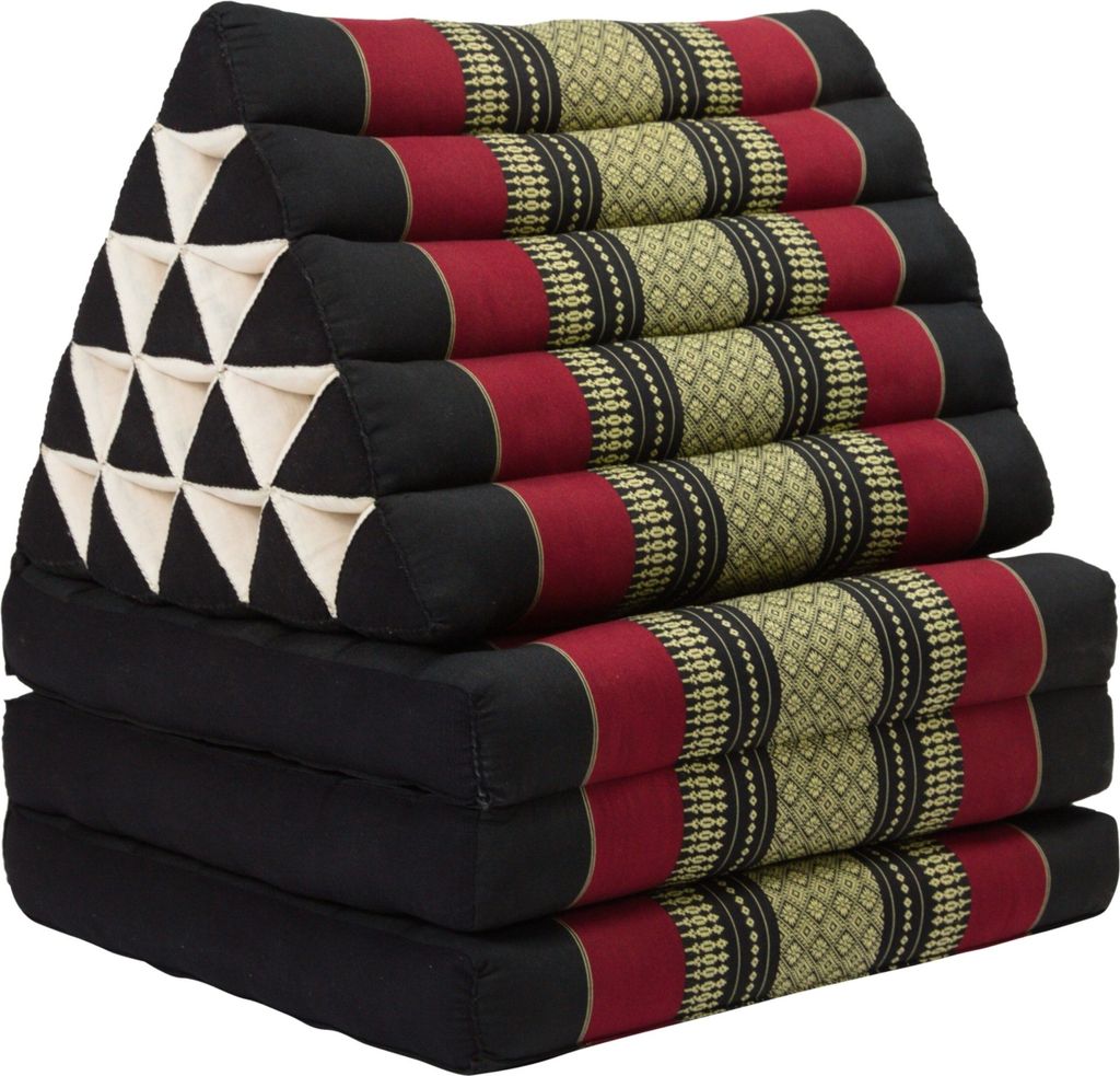 Fine Asianliving Thaikissen Dreieckskissen 3 Auflagen Kapokfüllung XL 54x180x6cm Rot Thai Kissen Meditation Matte Matratze Kapok 301-J01