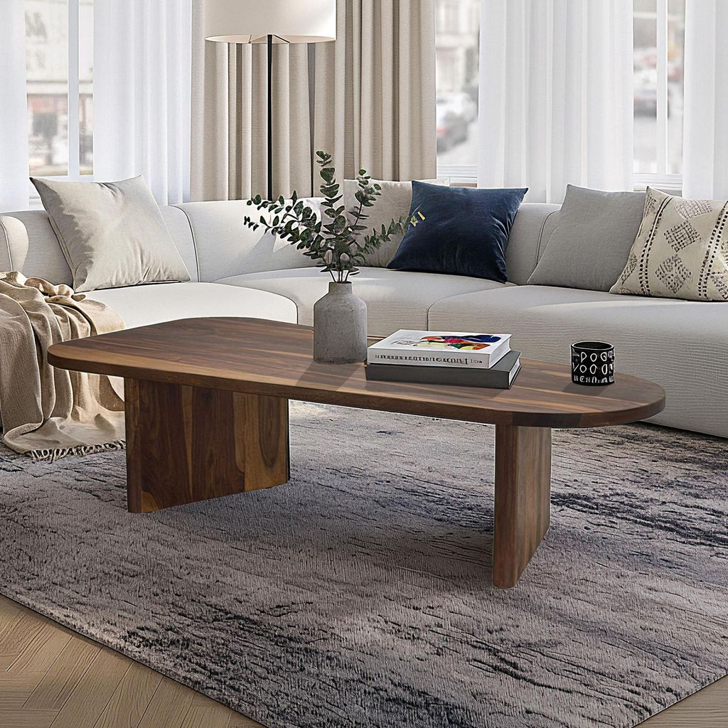 FineBuy Stolik kawowy z litego drewna Sheesham owalny 120 Zdjęcie produktu 