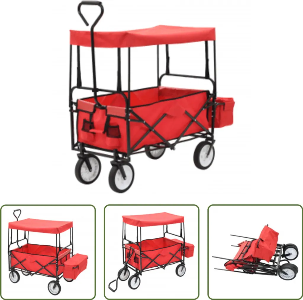 The Living Store Chariot à main pliable avec toit solaire Acier rouge