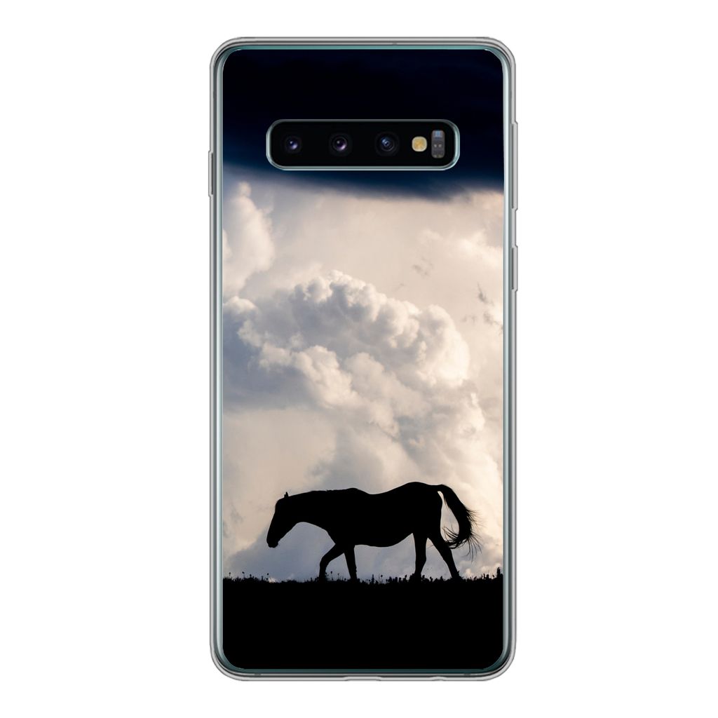 MuchoWow Handyhülle Schutzhülle Hülle für Samsung Galaxy S10 Pferd - Wolken - Schatten Silikon Softcase Handy Hülle - Handytasche