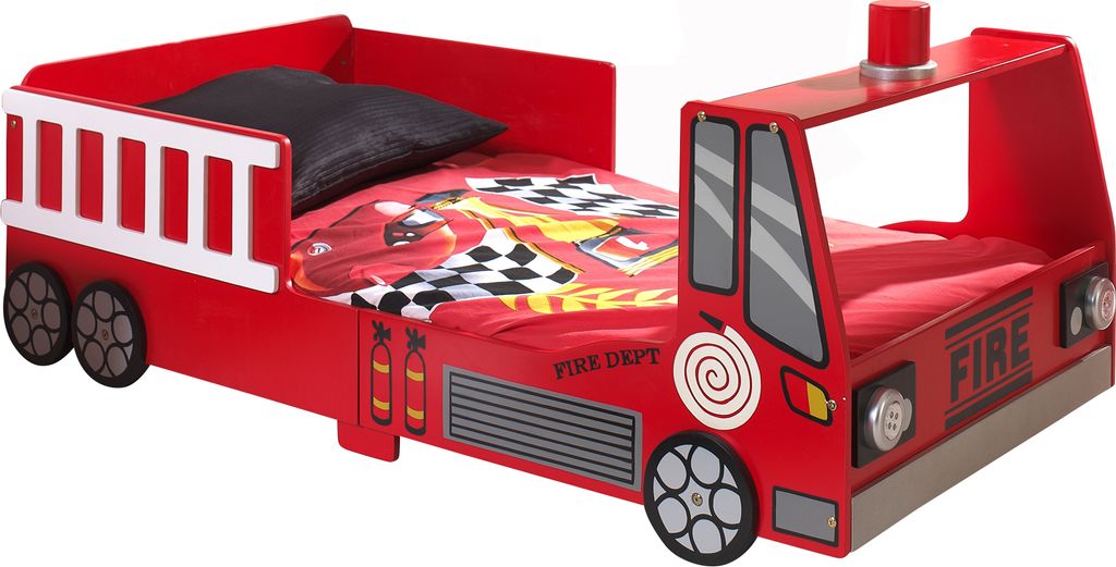 Kinderbett (70x140cm) Feuerwehr - mit LED-Beleuchtung - rot Produktbild 
