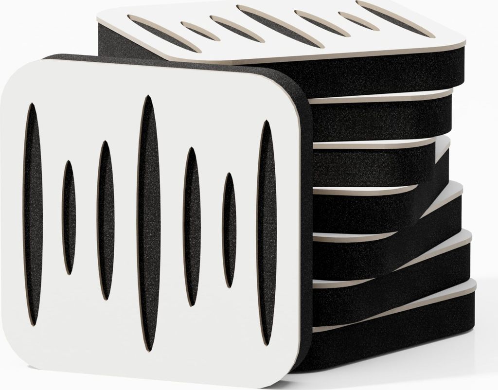 8er-Pack - Mini-Schallabsorptions-Diffus-Akustikplatte | 23 x 23 cm | Farbe: (Weiß, COLUMBIA)