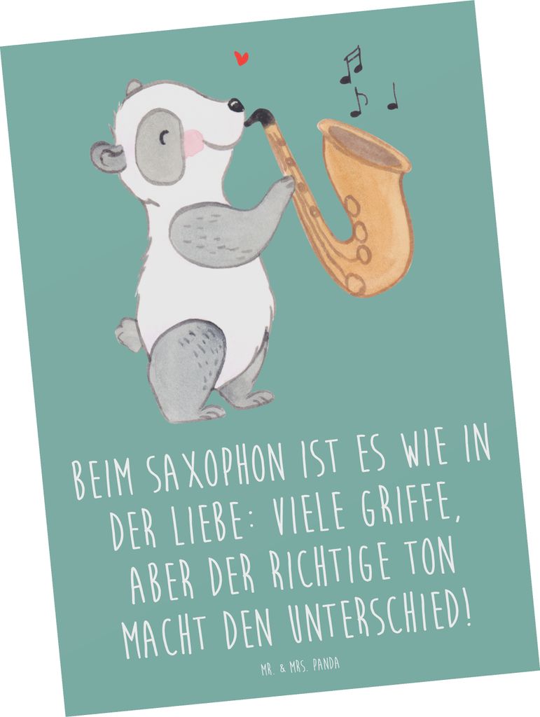 Mr. & Mrs. Panda Postkarte Saxophon Liebe - Meeresbrise - Geschenk, Postkarten, Instrument, Ansichtskarte, Töne, und Musik, Gefühle, Grußkarte, ...