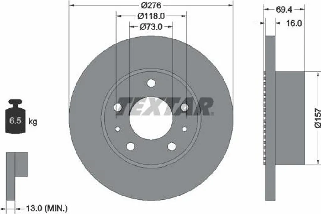 Disque de Frein Haute Qualité Textar 93104800 OE 2994036 Fonte Renforcée