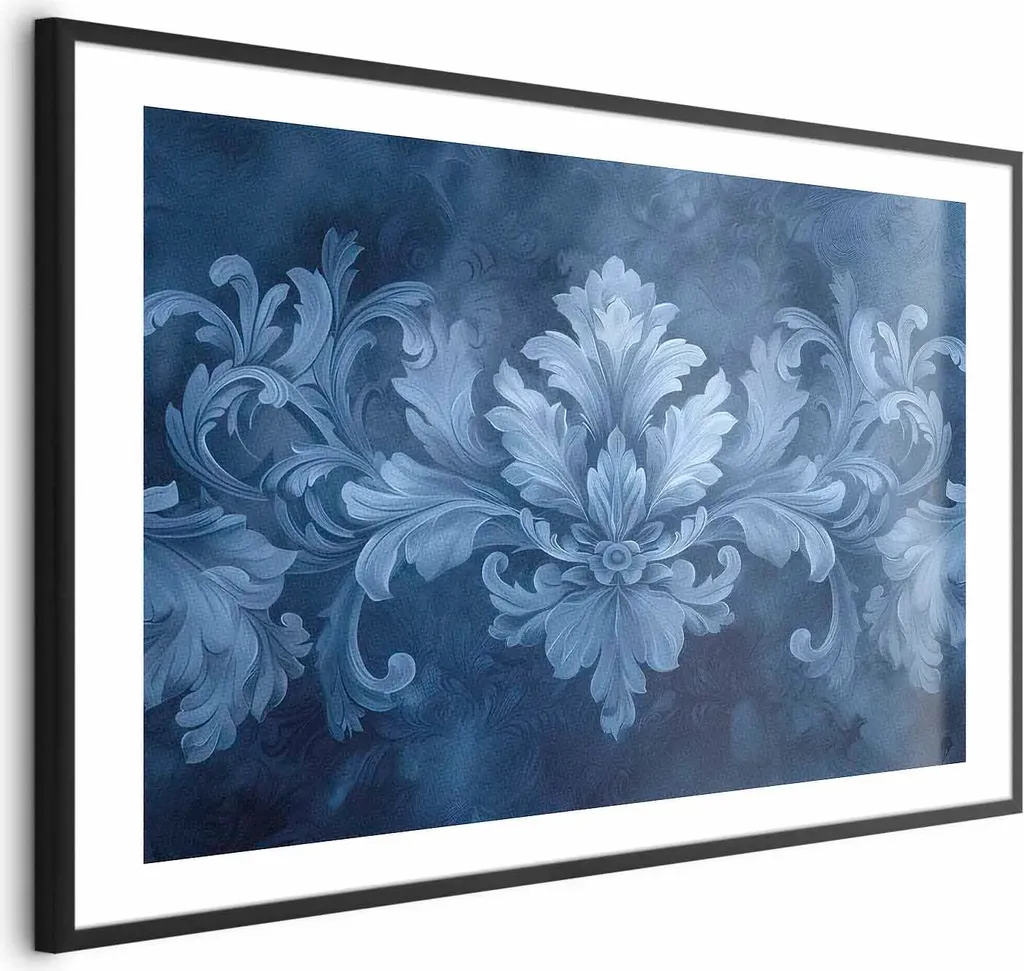 Poster Design 90x60 Ornamento Blu Cornice Nera con Passepartout