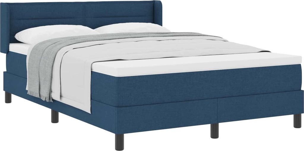 Boxspringbett mit Kopfteil Blau 190 x 140 cm Stoff
