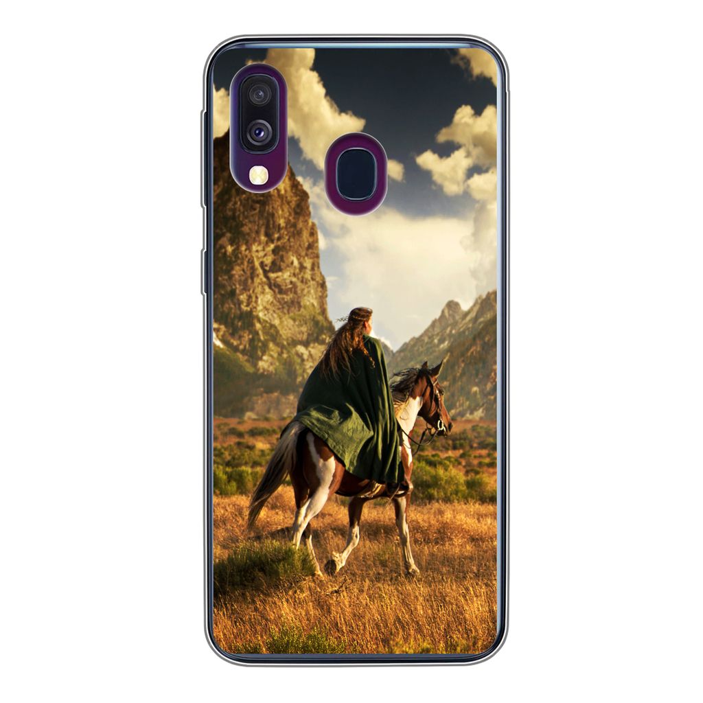 MuchoWow Handyhülle Schutzhülle Hülle für Samsung Galaxy A40 Pferd - Reiter - Natur Silikon Softcase Handy Hülle - Handy-Tasche