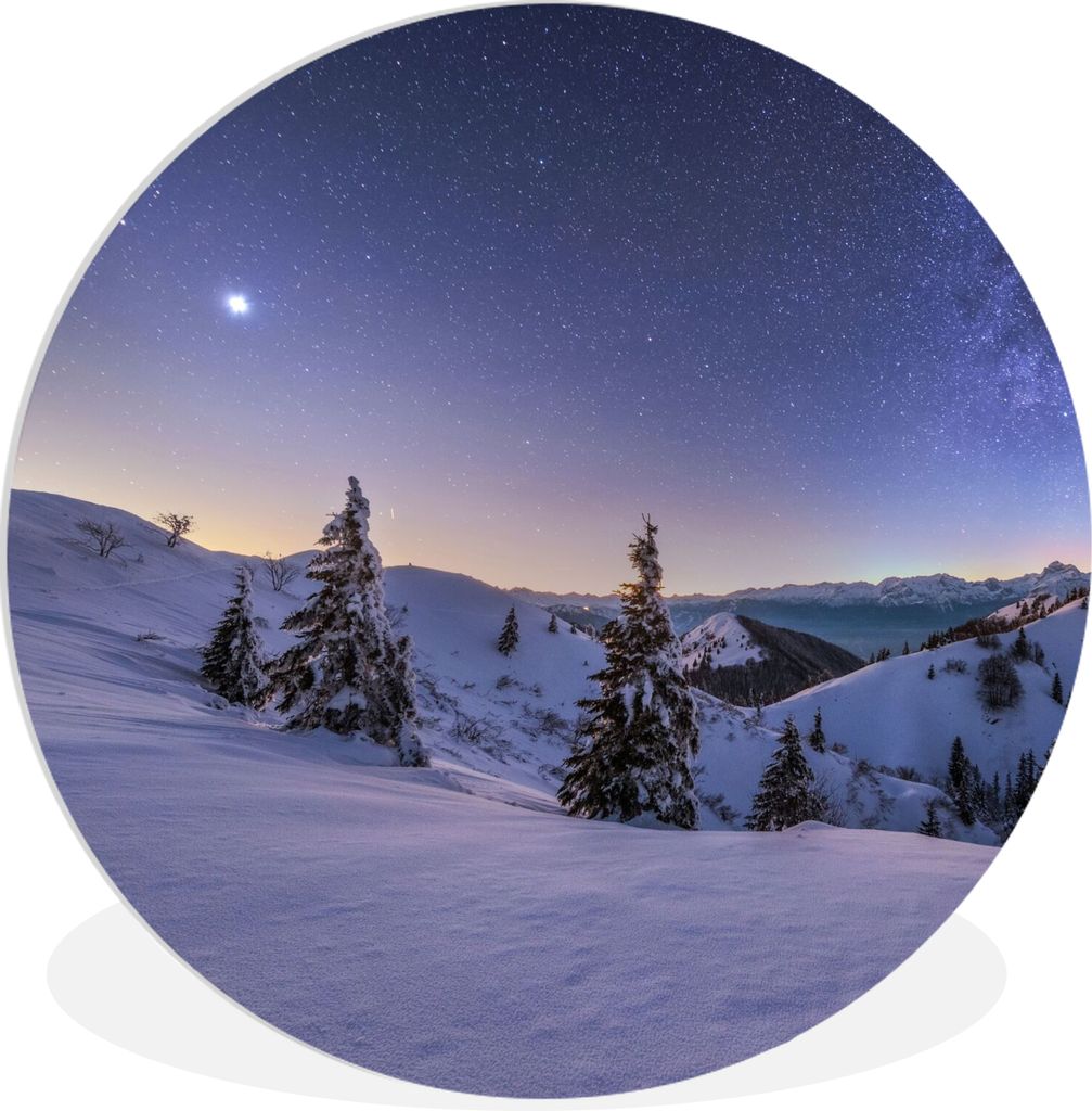 MuchoWow Rundes Wandbild - Runde Bilder Winter - Schnee - Nacht - Bäume Ø 90 cm Kreis Wanddekoration Kunststoff - Wandkreis - Wandschmuck - Wan...