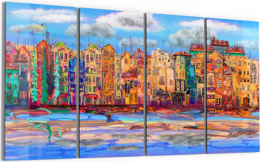 DEQORI Glasbild Echtglas 4x30x60 cm 'Buntes Stadtbild' Wandbilder XXL groß