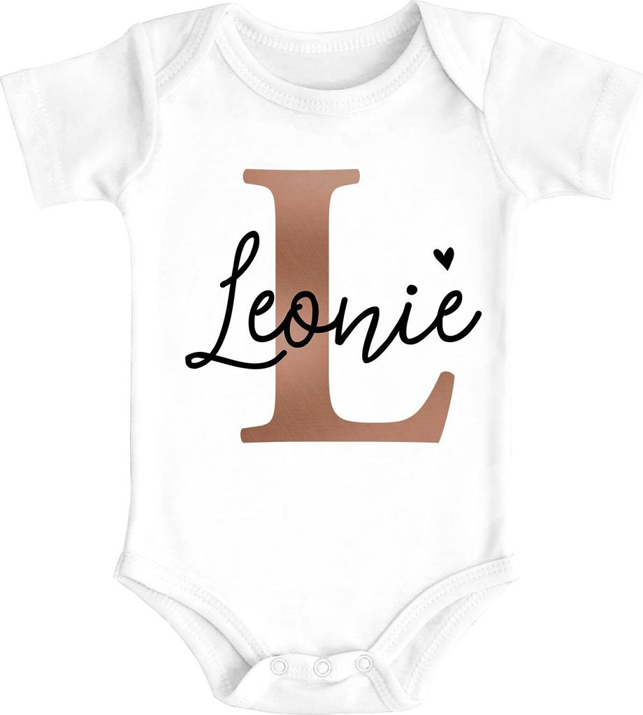 Baby Body mit Namen personalisiert Herz Initiale Anfangsbuchstabe Geschenk Geburt kurzarm Baumwolle SpecialMe weiß 6-12 Monate