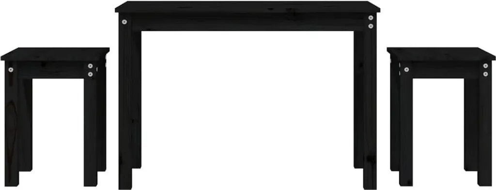 Set tavoli 3 pezzi nero in legno di pino massiccio