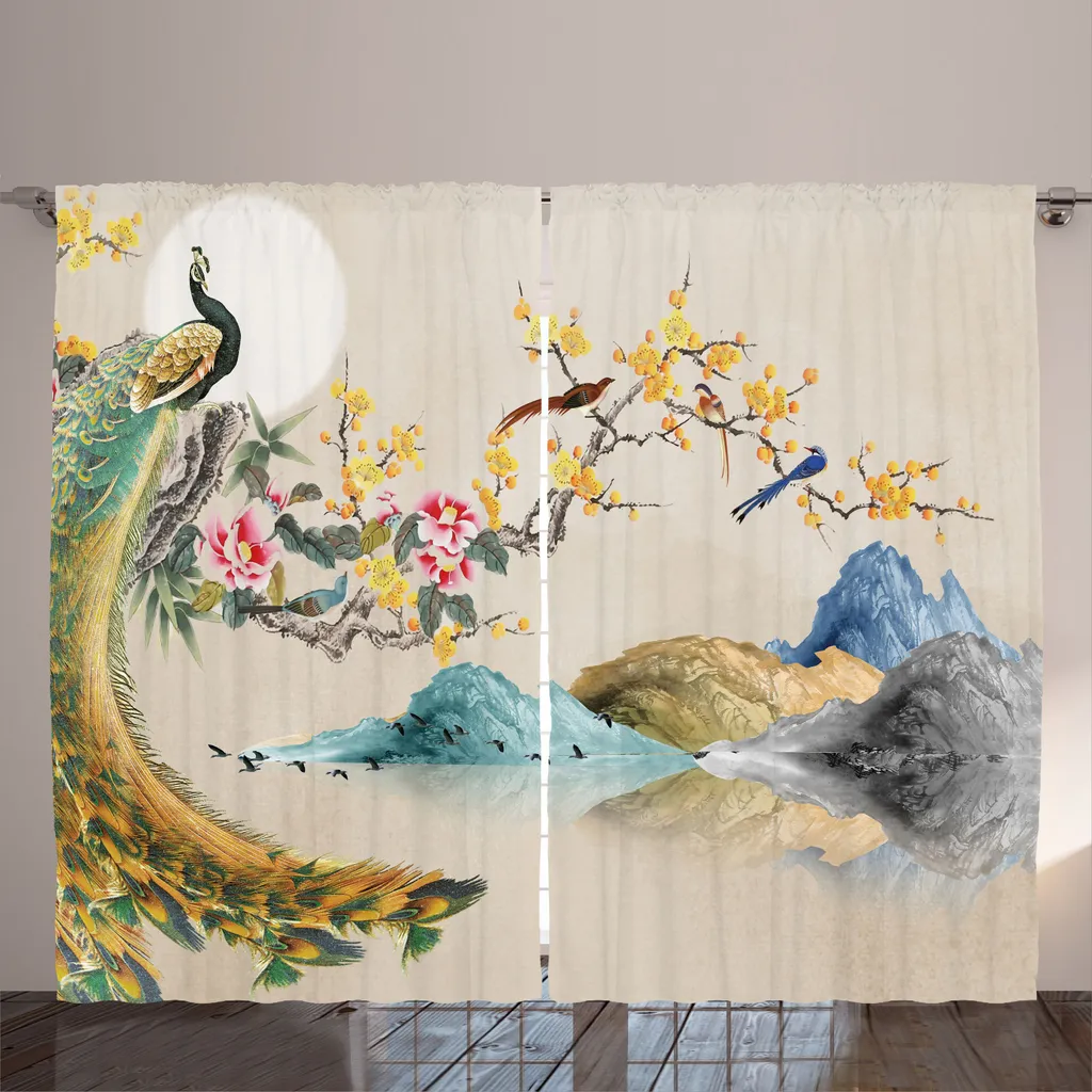 Rideau de salon style zen japonais 280 x 225 cm pour déco relaxante