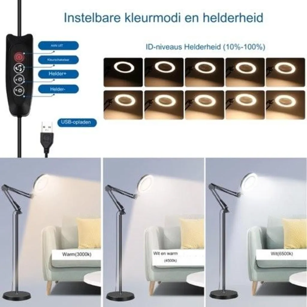 Lampe loupe multifonctionnelle réglable avec éclairage LED blanc