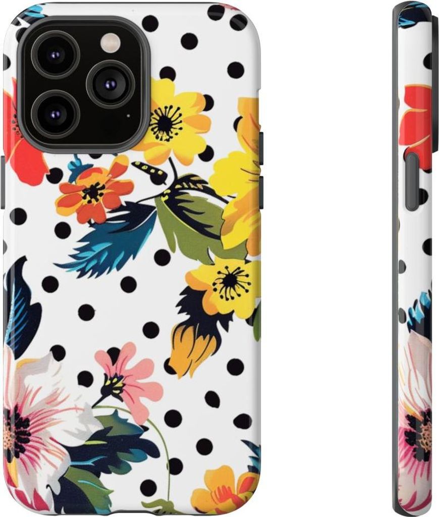 Buntes Blumenmuster mit Tupfen – Hülle Kompatibel mit iPhone 14 Pro Max